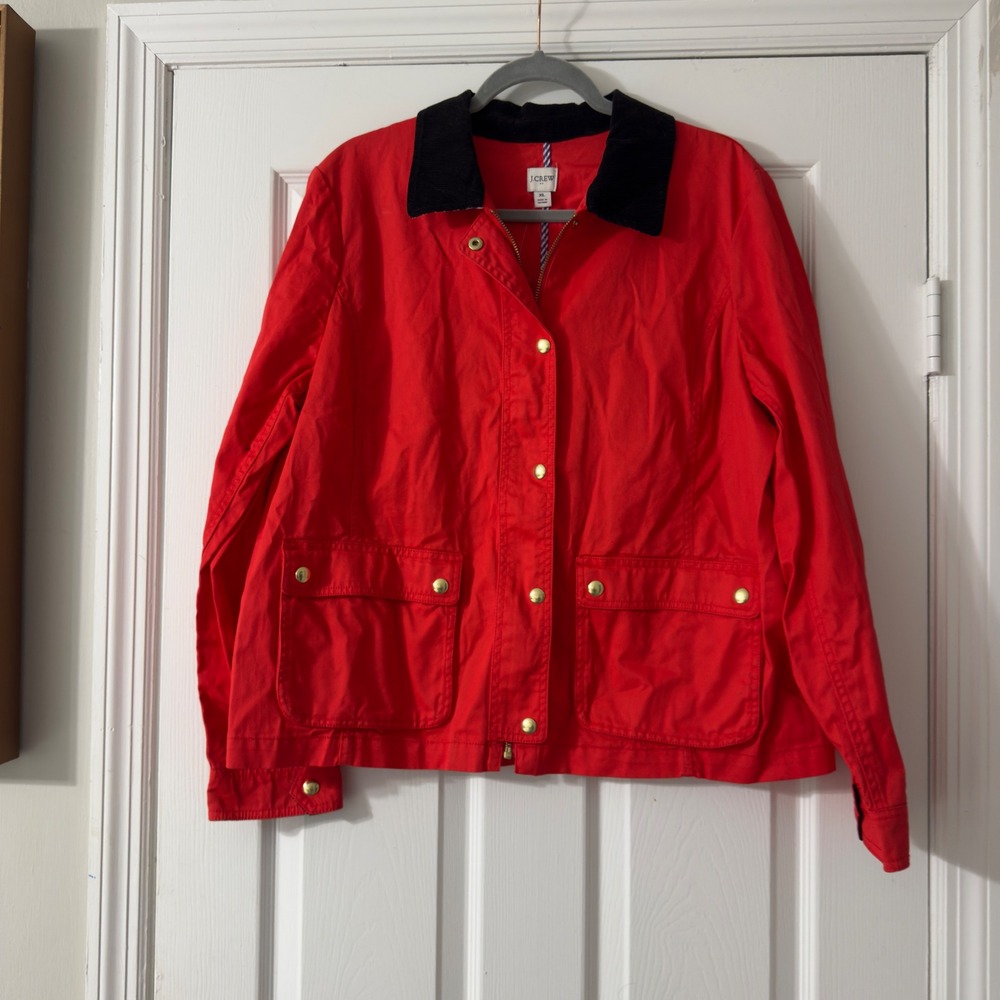 J. Crew NWT Cotton Utility Jacket XL Red Orange Full Zip Lightweight